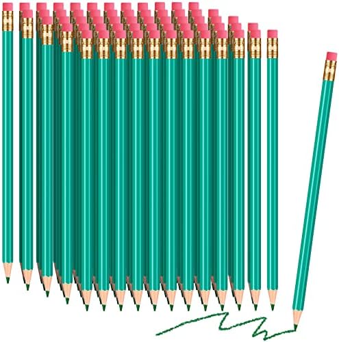 Tatuo 60 Pcs Pencils Pre Sharpened Checking Pencils with Eraser Erasable Colored Pen for Map Coloring Tests Sketch School Office Editing Kids Adults Favors Grading(Green)