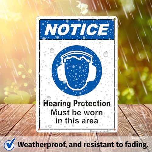 Brimar - 7" x 10" - Hearing Protection Must Be Worn Sign - .055″ Polyethylene Plastic - Bold Text - Easy Installation