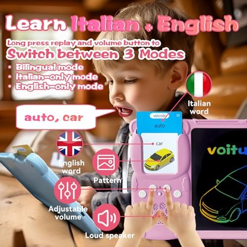 Writing Drawing Tablet with Talking Flash Cards - Italian Pink