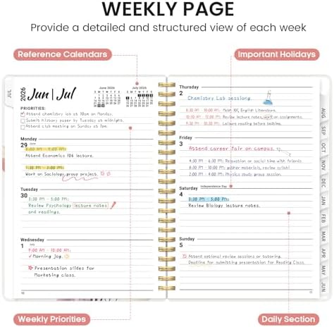 Planner 2026-2027, Jul 2026-Jun 2027 Academic Monthly & Weekly Planner | 8.5" x 11" Hardcover Pretty Calendar Planner for Women, Spiral Organizer for School Office Home Supplies, Painted Bloom