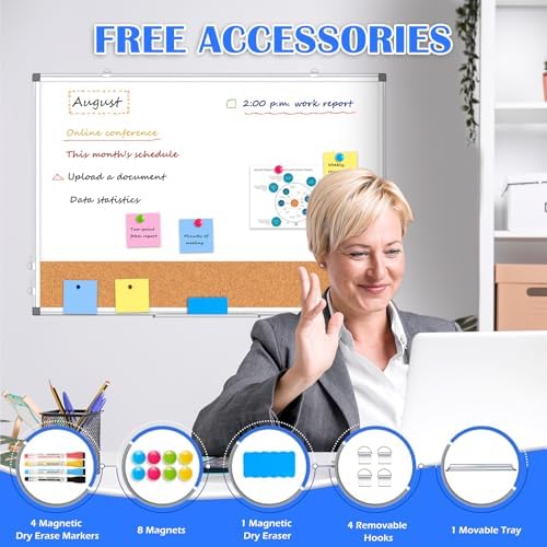 Whiteboard Cork Board Combo for Wall, 24" x 18" Dry Erase Whiteboard