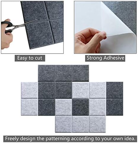 Large Felt Board Tiles for Wall with Pack of 6 Pin Board Notice Boards for Home Office Kitchen, Bulletin Board Wall Tiles for Photos Memos (Drak Grey+Light Grey, 6 Pack)