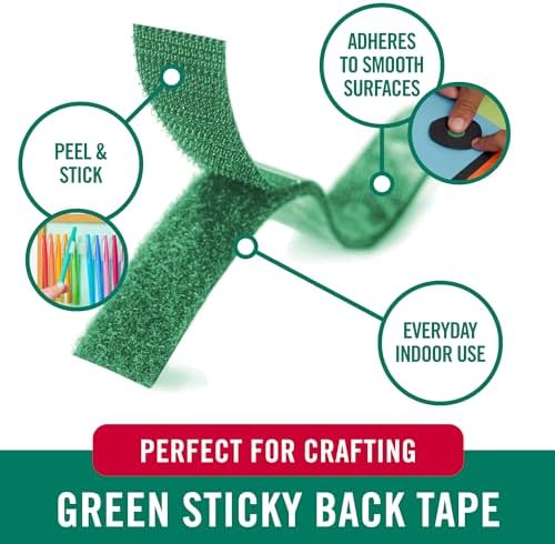 VELCRO Brand Colors Sticky Back Tape, Green, 10ft Roll, Adhesive