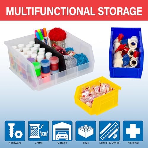 Akro-Mils 12 Pack AkroBins Plastic Storage Bins, Space-Saving Stackable Organizers for Garage, Classroom and Warehouse Organization, Blue