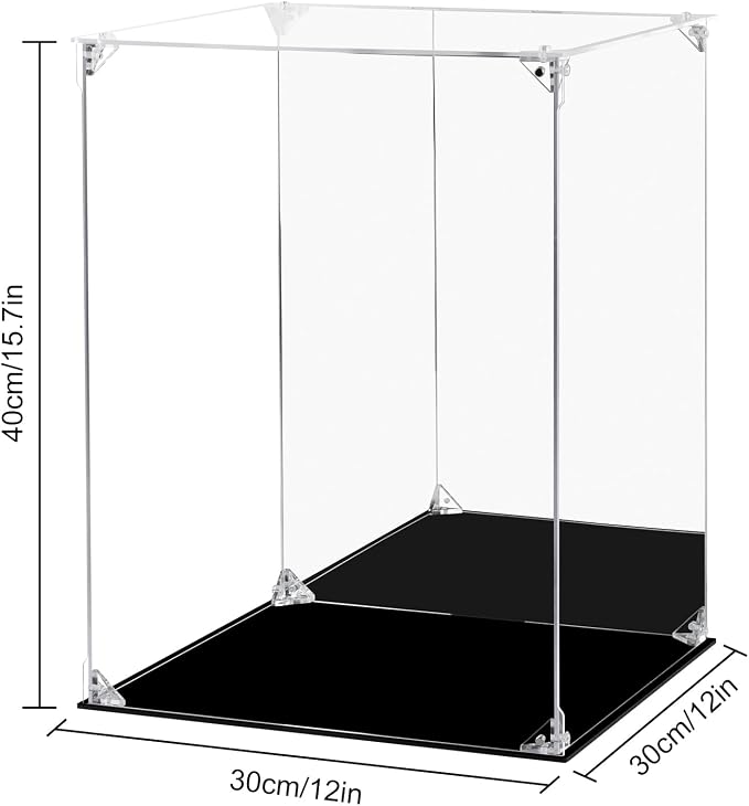 Acrylic Display Case Clear Action Figure Display Case with Mirrored Back, Dustproof Storage Display Box Alternative Glass Case for Collectibles Figures Models Doll Toys (12x12x15.7 inch, 30x30x40cm)