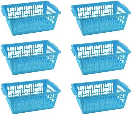 YBM HOME Plastic Perforated Storage Basket Bin Office Drawer, Shelf Desktop Countertop Tray Organizer 32-1188 (6, Blue)