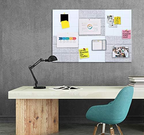Large Felt Board Tiles for Wall with 30 Push Pins, 11.8"x11.8" Pack of 6 Pin Board Notice Boards for Home Office Kitchen, Bulletin Board Wall Tiles for Photos Memos (Grey+White, 6 Pack)