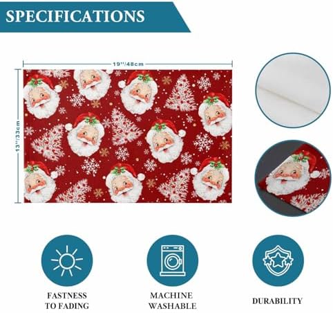 Red Christmas Placemat 1PC, Santa Claus Merry Christmas Tree Heat Resistant Washable Table Place Mats Winter Snowflake Cotton Table Linens Party Holiday Decor for Kitchen Dining Outdoor Indoor