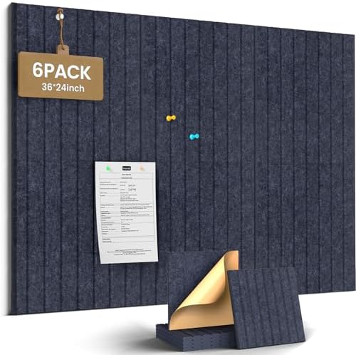 JBER Felt Bulletin Board 36" x 24", 6 Pack Felt Wall Tiles, Starlight Blue
