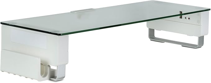 Mount-It! Glass Monitor Stand with 3 USB Ports, 66 lbs | Desktop riser fits 24, 27, 30 & 32 inch screens, adds convenient USB pass-through ports at desk level.