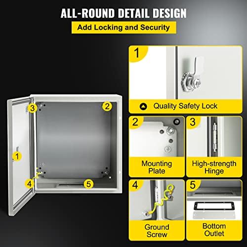 VEVOR NEMA Steel Enclosure, 8" x 8" x 6" NEMA 4X Steel Electrical Box, IP66 Waterproof & Dustproof, Outdoor/Indoor Electrical Junction Box, with Mounting Plate