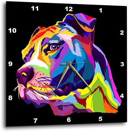 3dRose Wall Clock Silent - 13 inch - Colorful Portrait of a Pitbull Dog Doggy Pet - Dog