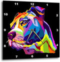 3dRose Wall Clock Silent - 13 inch - Colorful Portrait of a Pitbull Dog Doggy Pet - Dog