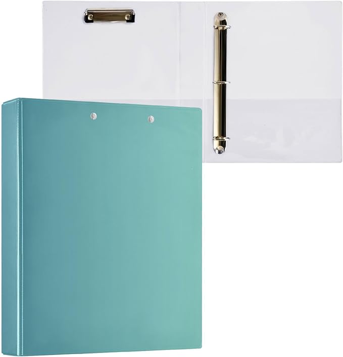 Three Rings Binder 1 and A Half Inch Binder with Pocket Cover Pack of 1/2 College Binders for Students Hardcover Blue Green Gradient