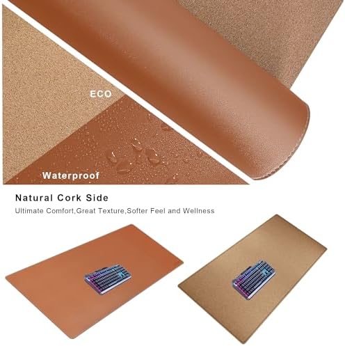 Mydours 48" x 20" XL Large Desk Mat - PU Leather Full Desk Mouse Pad, Brown