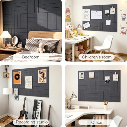 0.47" Thick Felt Wall Tiles 36"x24" Cork Board Alternative 6 Pack 11.81"x11.81"Felt Bulletin Board Pin Board with Removable Adhesive tape&30 Pushpins for Home Office School(Bold-Charcoal Grey)