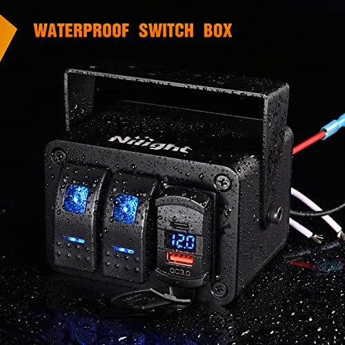 Nilight 2 Gang Rocker Switch Box w/Voltmeter PD Type C and USB Socket