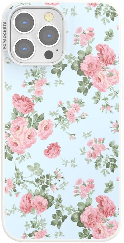 PopSockets iPhone 13 Pro Max Phone Case w/MagSafe- Cottage Tutu Blue | Magnetic, Wireless Charging, Camera & Drop Protection, Light Blue, Baby, Flower, Floral