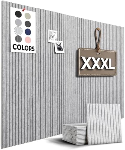 WALLHERO Office Cork Board, 59"x36" | 15 Pack | Felt Tiles for Wall, Tac Board, Large Felt Board, Wall Protector for Dart Board, (Gray Marble Slats)
