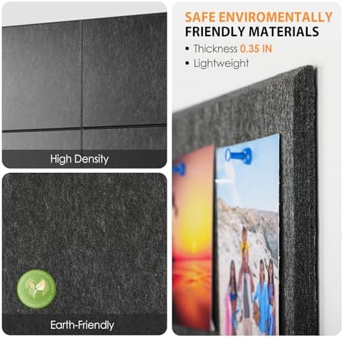 MaxGear Felt Bulletin Board 48" x 36", Dark Gray Felt Wall Tiles Wall Decor
