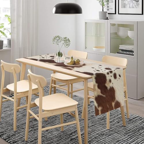 Cow Print Table Runner, Brown Cowhide Western Style Runner Country Farmhouse Cottage Patten Decoration for Home Kitchen Dining,13x60 Inch