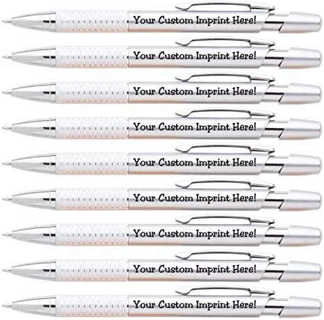 Express Pencils Personalized Ballpoint Pens Click action Custom Black writing ink - The Sleeker - Full color Printed Name Pens with Your Logo/Text/Message FREE PERSONALIZATION - 12 Qty (Silver)