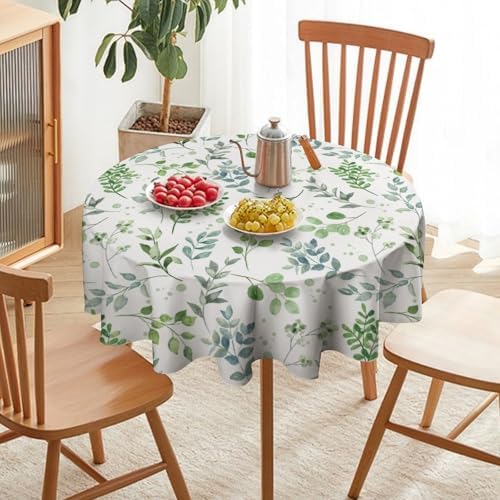 Sage Leaves Tablecloth, Watercolor Spring Floral Green Eucalyptus Leaf Print Table Cover for Farmhouse Kitchen Dinning Indoor Outdoor Party Decor, 50x50in