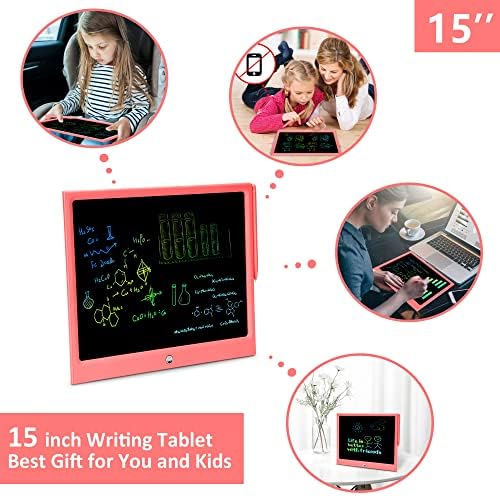 15 Inch LCD Writing Tablet, Colorful Doodle Board Drawing Pads, Educational Birthday Gift Toys for 3-6 Years Old Kids Toddler (Pink)