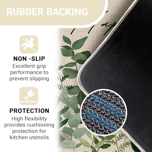 Green Eucalyptus Leaves Botanical Kitchen Rugs Set of 2