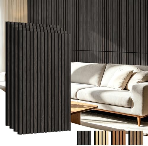 Art3d 47 x 23.6 in Acoustic Wood Slat Design Wall Panels, 4-Pack, Grey Oak