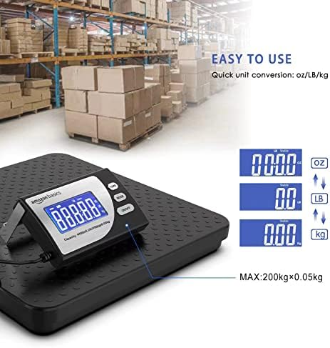 Amazon Basics Digital Postal Scale with Tare Function, Heavy Duty, Aluminium Platform, 440 lb Capacity, Digital Shipping, Portable, Black, 440 lb (Pack of 5)