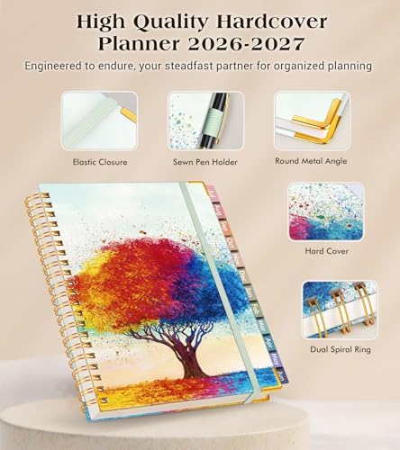 Academic Planner 2026-2027, Hardcover Weekly and Monthly Calendar Planner from July 2026 - June 2027, 6.1" x 8.2" A5 Daily Agenda with Tabs, College School Organizer for Student Teacher, The Tree of Life in Oils