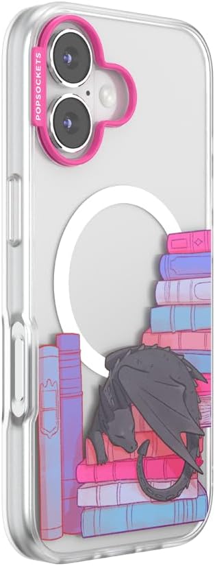 PopSockets iPhone 17 Phone Case with MagSafe- Curled Up & Cozy | Magnetic, Wireless Charging, Camera & Drop Protection, Bookish, Dragon
