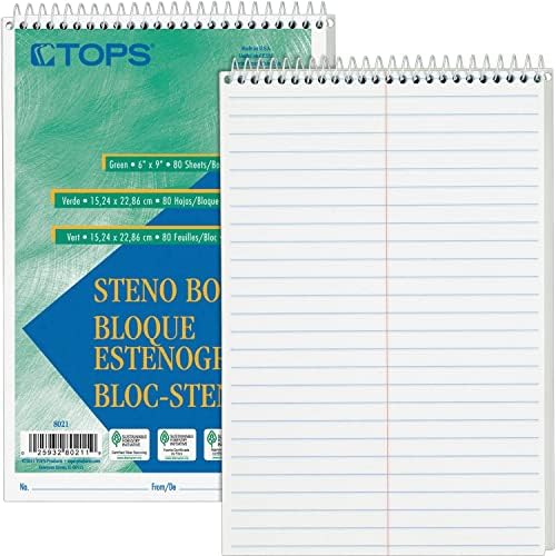 TOPS Steno Books, 6" x 9", Gregg Rule, 80 Sheets, 12 Pack (8020), White