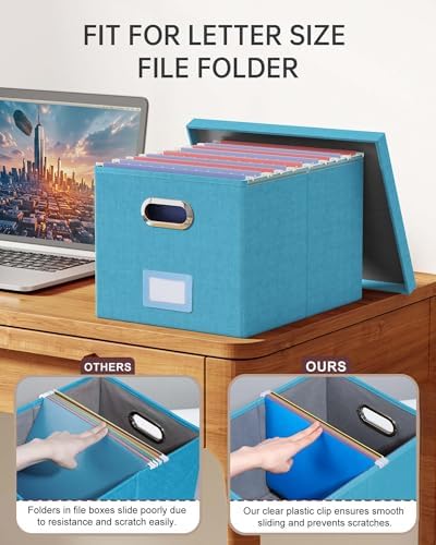 Oterri File Organizer with Lid, File Box, File Cabinet for Letter File Folder Storage, Hanging File Organizer for Office/Decor/Home,Document Organizer, 1 Pack,Calamine Blue+Cobalt Green-Box Only