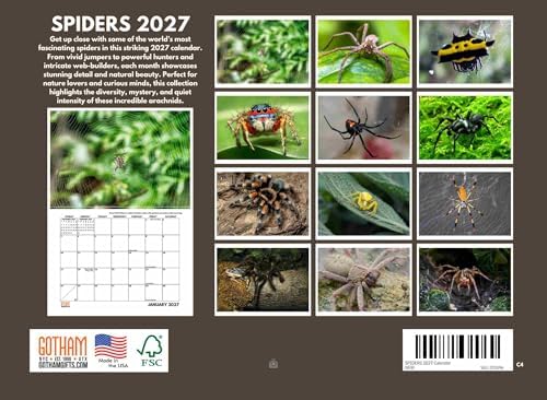 Spider Calendar 2027 Spiders Monthly Wall Calender 12 Month