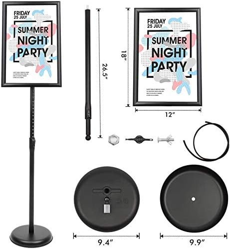 YIYO Adjustable Pedestal Poster Sign Stand,8.5 x 11 Advertising Business Menu Sign Holder for Floor Standing with Aluminum Snap-Open Reusable Frame,Black (8.5 x 11)
