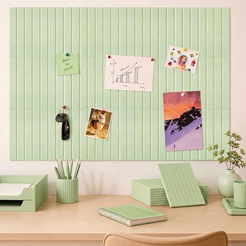 Honoson 12 Pack Felt Bulletin Board Self Adhesive Wall Tiles, Sage Green