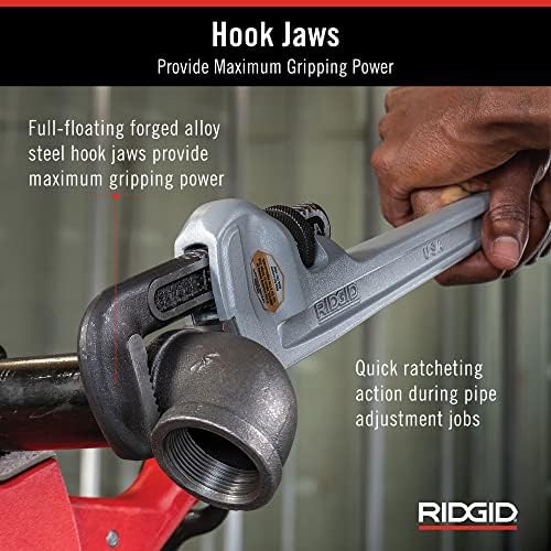 RIDGID 31095 Model 814 Aluminum Straight 14" Plumbing Pipe Wrench, Silver, Made in the USA