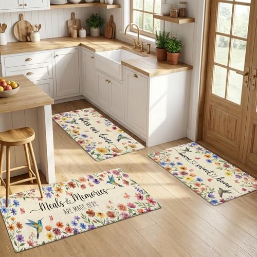 Butterfly Floral Kitchen Rugs, Wildflower Kitchen Mats