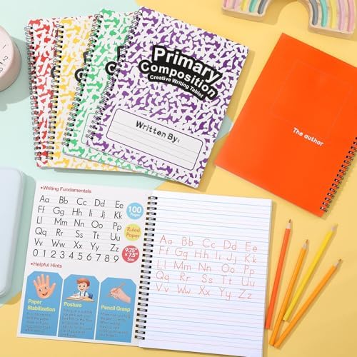 Henoyso 6 Pack Spiral Primary Composition Notebook for K-2, 100 Pages