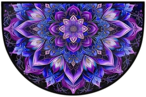 Half Round Door Mat Mandala Ethnic Boho Non Slip Washable Semi Circle Area Rug Absorbent Soft Half Moon Rug Floor Mat for Indoor Outdoor Kitchen Bathroom Patio Front Door Mat Decor