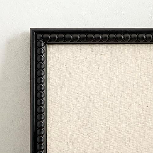 Kate and Laurel Makenna Framed Linen Fabric Pinboard; 24 x 36; Black; Traditional Beaded Bulletin Board for Vintage Home Wall Organization or Aspirational Vision Board