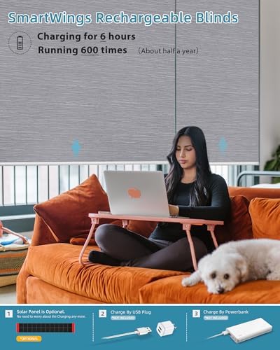 SmartWings Motorized Smart Roller Shades, 100% Blackout Essential Grey