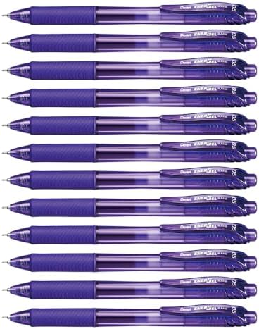 Pentel 0.5mm EnerGel-X Retractable Liquid Gel Pen with Needle Tip and Violet Ink, Box of 12 (BLN105-V)