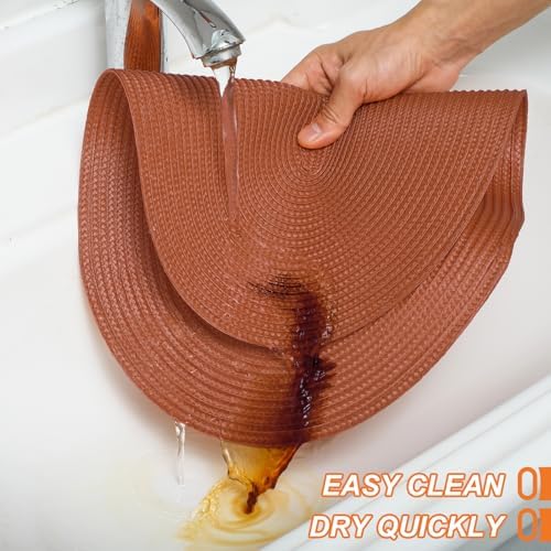 AHHFSMEI Placemats Set of 6 for Dining Table Washable Woven Non-Slip 18x12 inches Placemat Heat-Resistant Durable Table Mats for Dining Table Easy to Clean (Burnt Orange 6)
