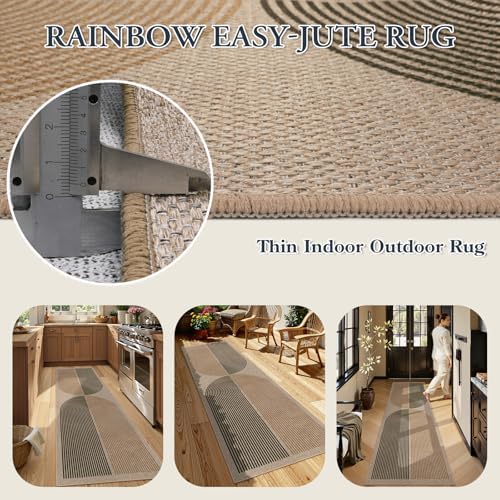 Lahome Enfys Modern Rainbow Easy Jute Rug, 2x8 Hallway Runner Washable Rugs for Entryway Farmhouse Kitchen Rug, Non Slip Indoor Outdoor Carpet Contemporary Throw Door Mat for Bedroom Porch