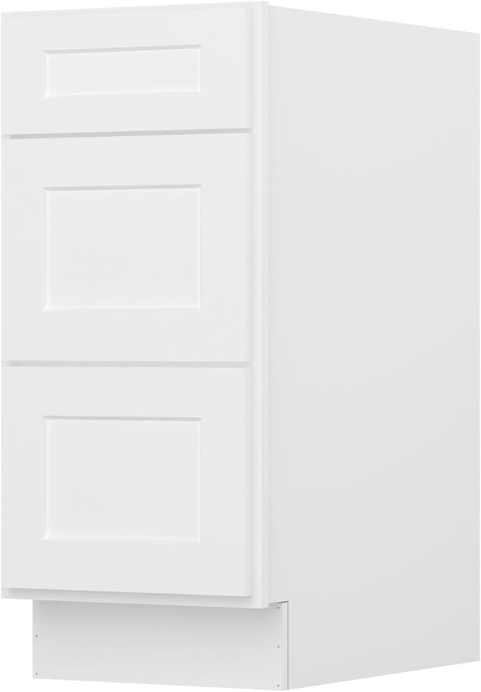 Furinno Shaker Drawer Base Kitchen Cabinet with 3-Drawers, Ready to Assemble, 24 D x 15 W x 34.5 H, White