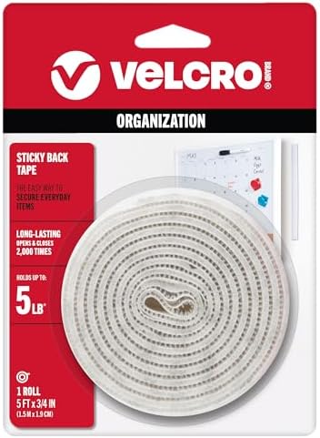 VELCRO Brand Sticky Back Hook and Loop Fasteners, White, 5 Ft Tape Roll