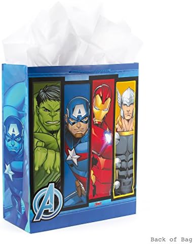 Hallmark 15" Extra Large Avengers Gift Bag with Tissue Paper (Thor, Captain America, Hulk, Iron Man) (Pack of 3)